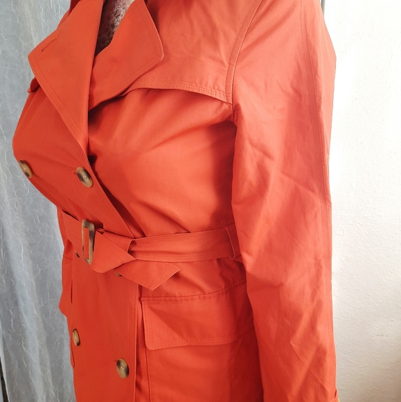 Retro Primary Orange Double Breasted Trench Coat S - Picture 2 of 16